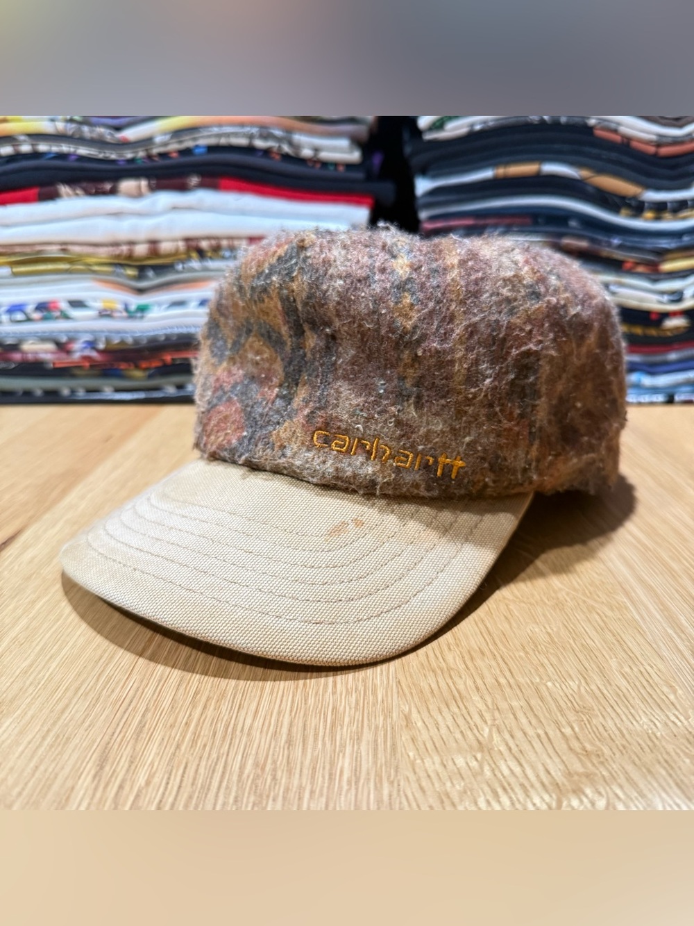 Vintage 90’s CARHARTT Workwear Aztec Wool Snap Back Hat Tan OSFA